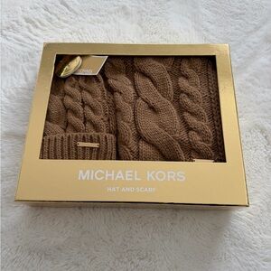 Michael Kors Tan Cable Knit Hat and Scarf Set
